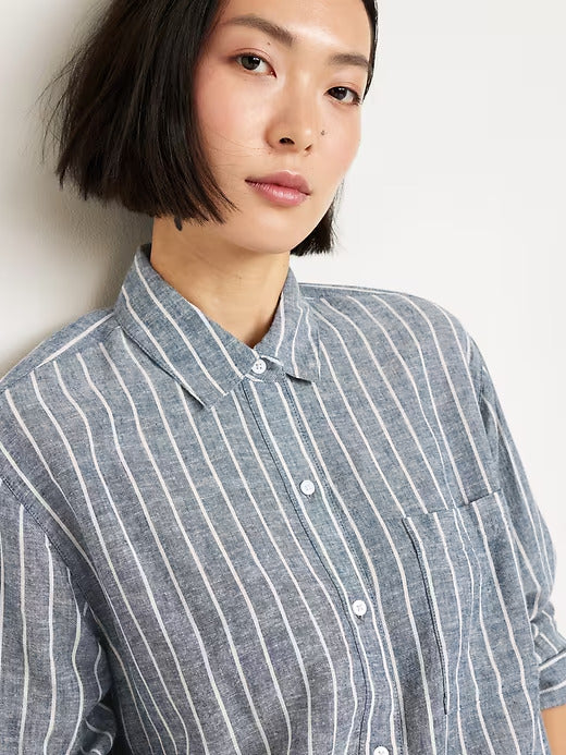Old Navy Button-Down Linen-Blend Striped Shirt