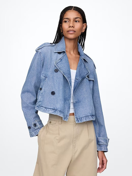 Gap Cropped UltraSoft Denim Trench Jacket