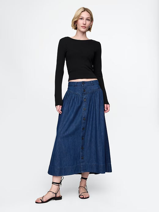 Gap Denim Western Yoke Midi Skirt