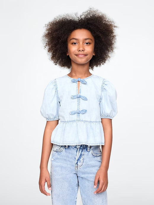 Gap Kids Puff-Sleeve Peplum Bow Top