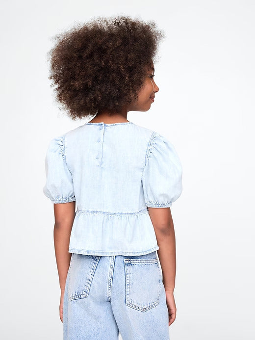 Gap Kids Puff-Sleeve Peplum Bow Top