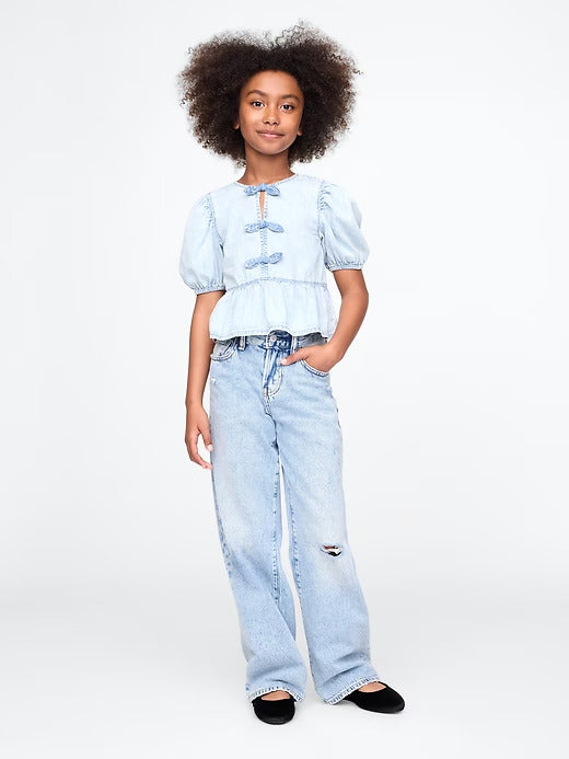 Gap Kids Puff-Sleeve Peplum Bow Top