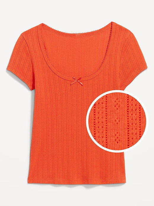 Old Navy Lace-Trim Ribbed Pointelle T-Shirt