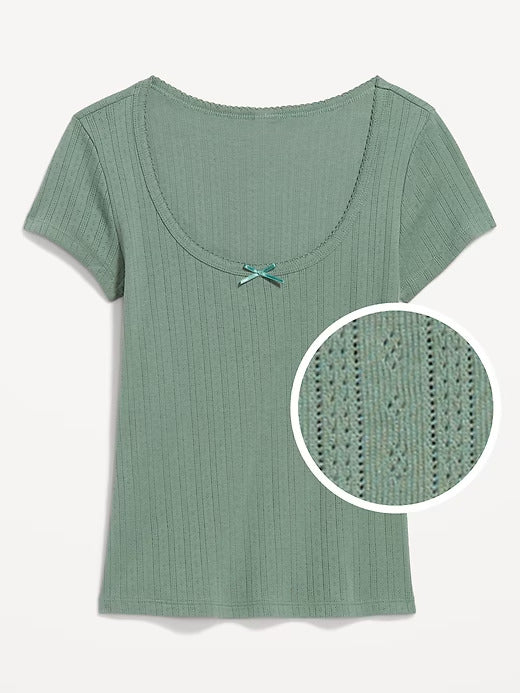 Old Navy Lace-Trim Ribbed Pointelle T-Shirt