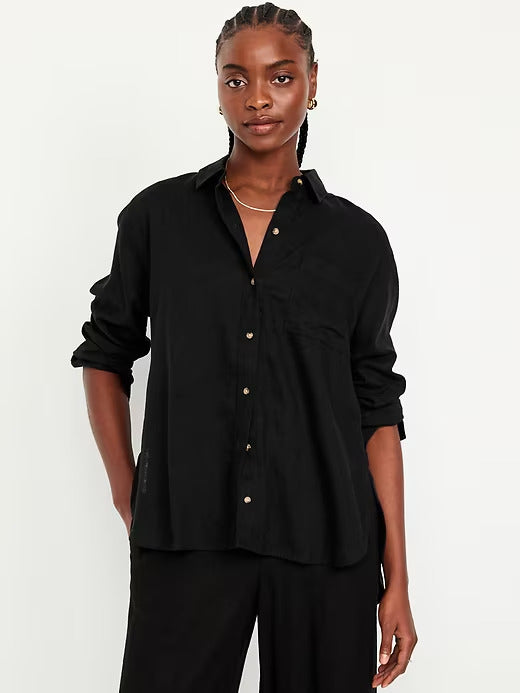 Old Navy Linen-Blend Loose Button-Down Shirt