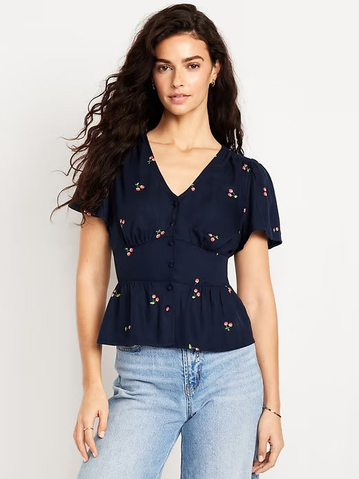 Old Navy V-Neck Button-Down Crepe Top