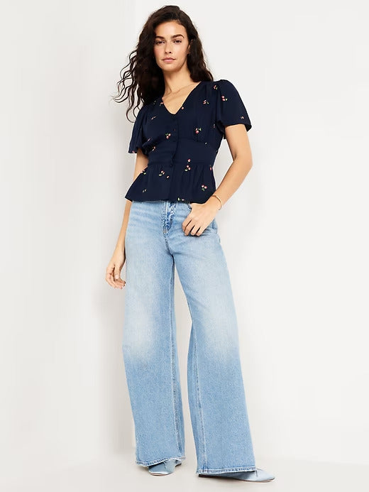 Old Navy V-Neck Button-Down Crepe Top