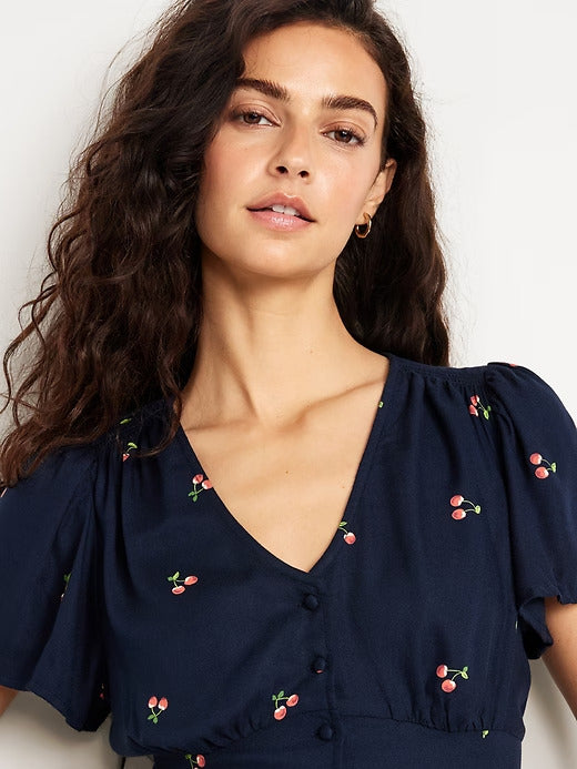 Old Navy V-Neck Button-Down Crepe Top
