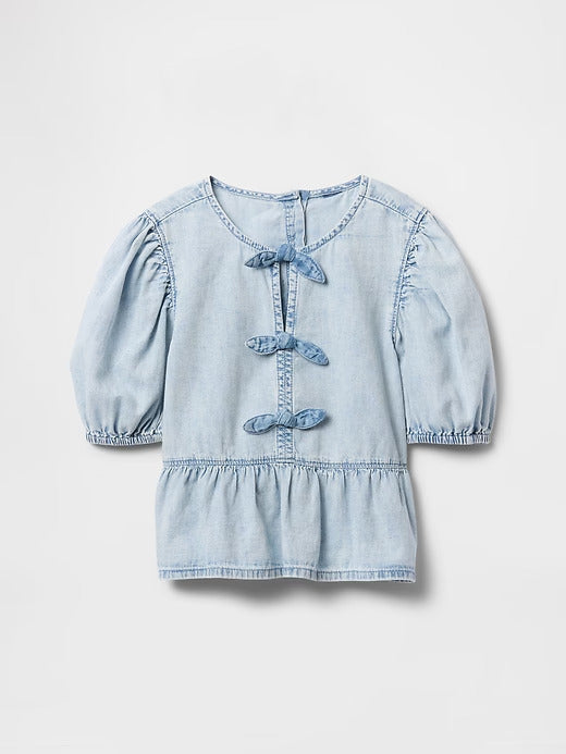 Gap Kids Puff-Sleeve Peplum Bow Top