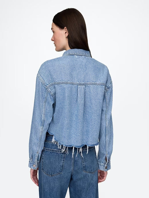 Gap Cropped Floral Denim Icon Jacket