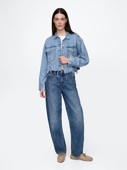 Gap Cropped Floral Denim Icon Jacket