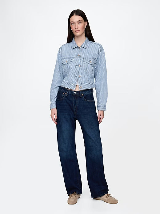 Gap Cropped Floral Denim Icon Jacket