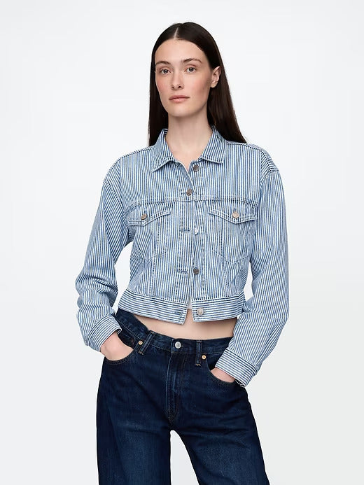 Gap Cropped Floral Denim Icon Jacket