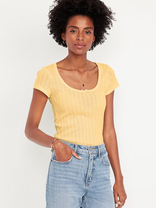 Old Navy Lace-Trim Ribbed Pointelle T-Shirt