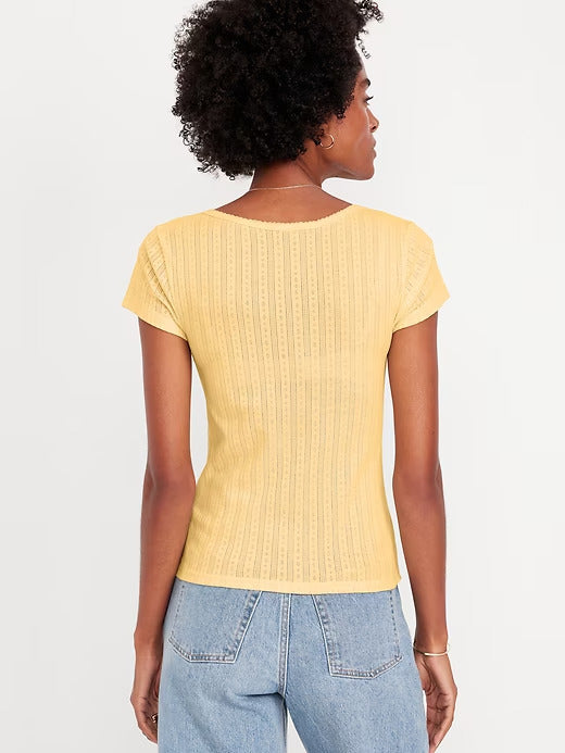 Old Navy Lace-Trim Ribbed Pointelle T-Shirt