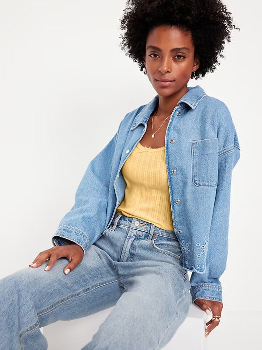 Old Navy Lace-Trim Ribbed Pointelle T-Shirt