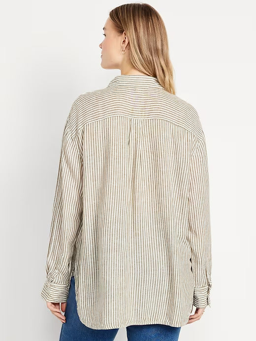 Old Navy Button-Down Linen-Blend Striped Shirt