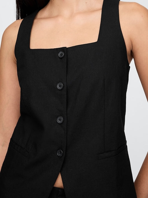 Gap Linen-Blend Square-Neck Longline Vest