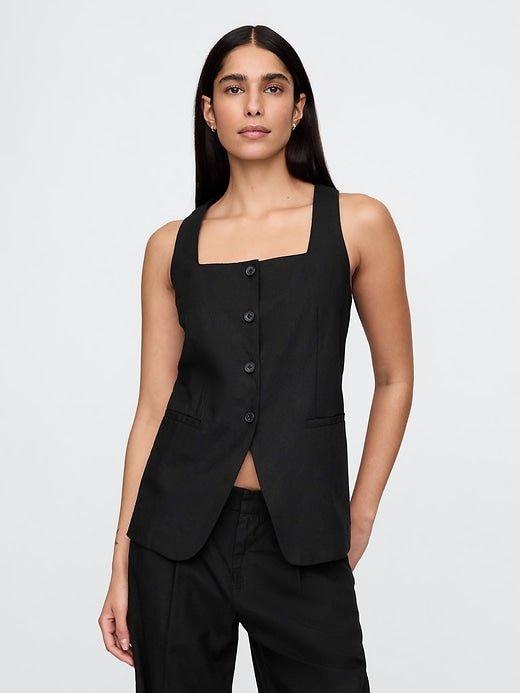 Gap Linen-Blend Square-Neck Longline Vest