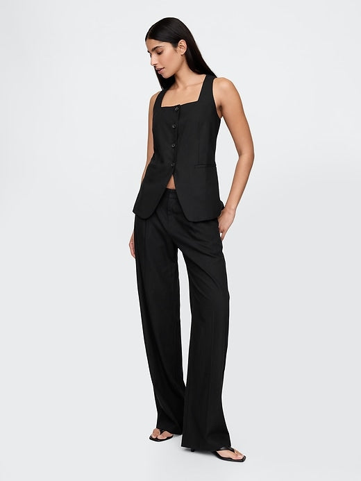 Gap Linen-Blend Square-Neck Longline Vest