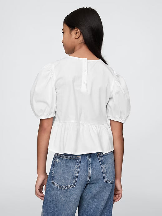 Gap Kids Puff-Sleeve Peplum Bow Top
