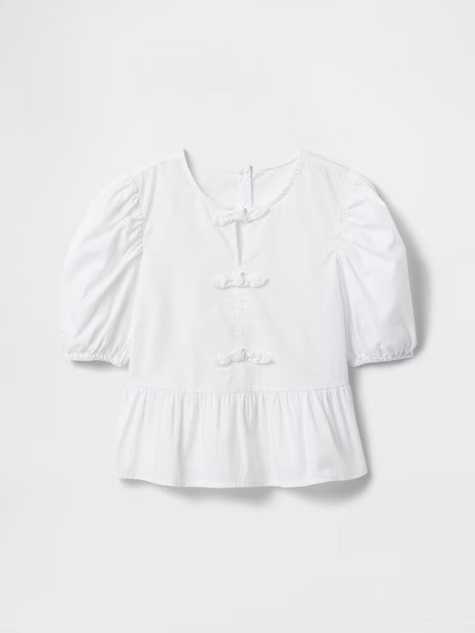 Gap Kids Puff-Sleeve Peplum Bow Top