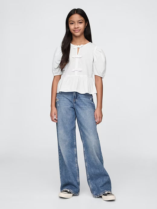 Gap Kids Puff-Sleeve Peplum Bow Top