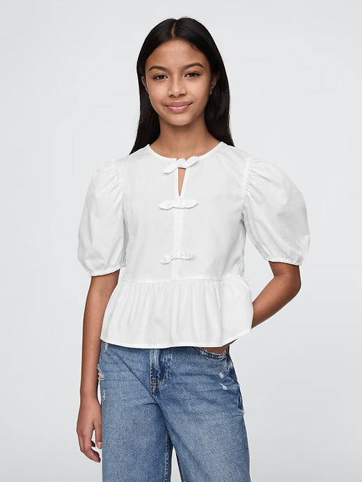 Gap Kids Puff-Sleeve Peplum Bow Top