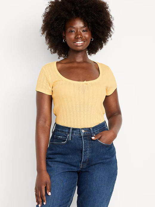 Old Navy Lace-Trim Ribbed Pointelle T-Shirt
