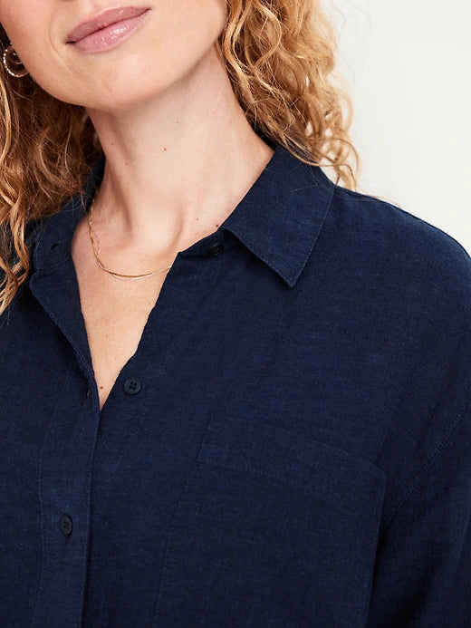 Old Navy Button-Down Linen-Blend Striped Shirt