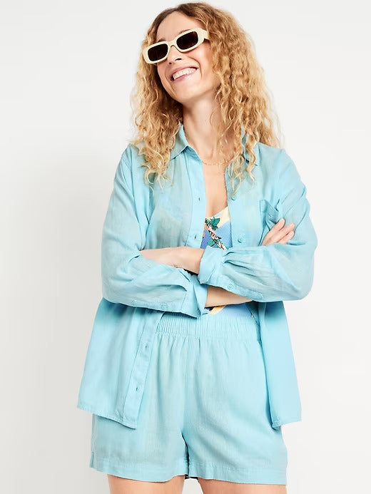 Old Navy Linen-Blend Loose Button-Down Shirt