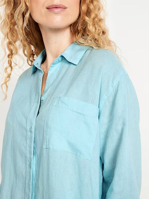 Old Navy Linen-Blend Loose Button-Down Shirt