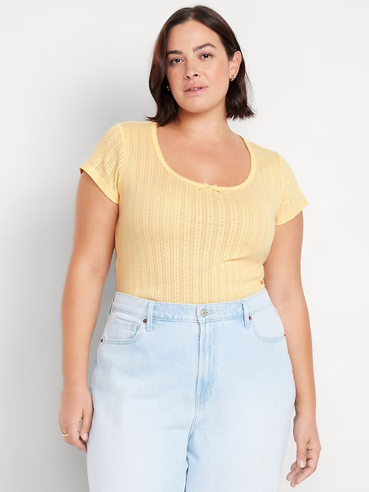 Old Navy Lace-Trim Ribbed Pointelle T-Shirt