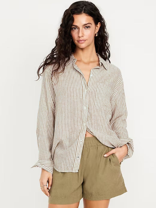 Old Navy Button-Down Linen-Blend Striped Shirt