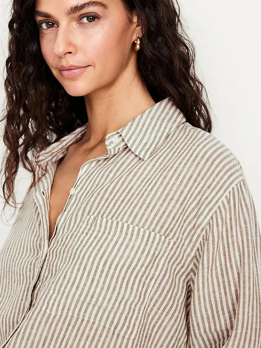 Old Navy Button-Down Linen-Blend Striped Shirt