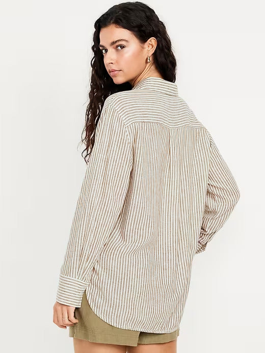 Old Navy Button-Down Linen-Blend Striped Shirt