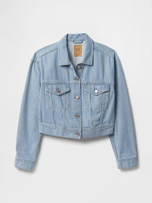 Gap Cropped Floral Denim Icon Jacket