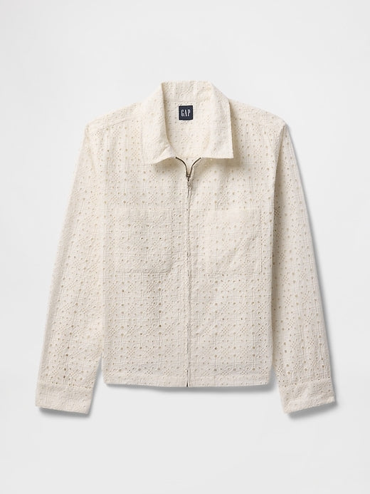 Gap Poplin Eyelet Full-Zip Pocket Shirt