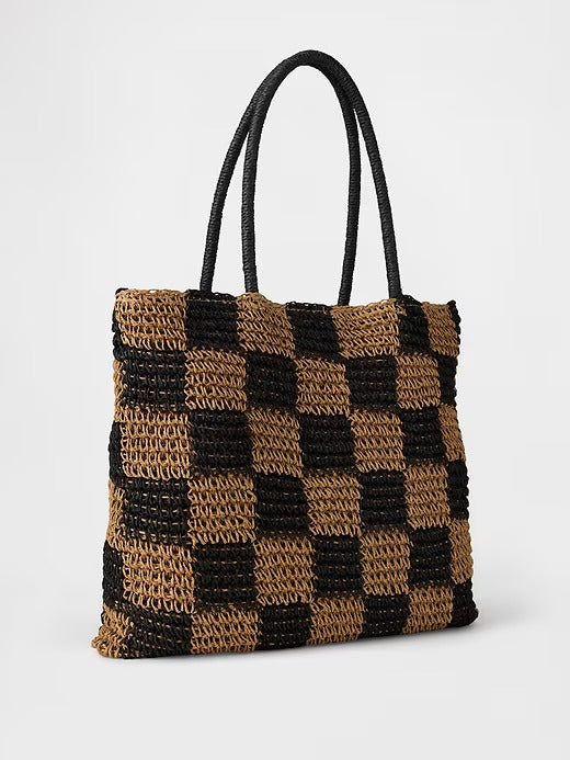 Gap  Gingham Straw Tote Bag