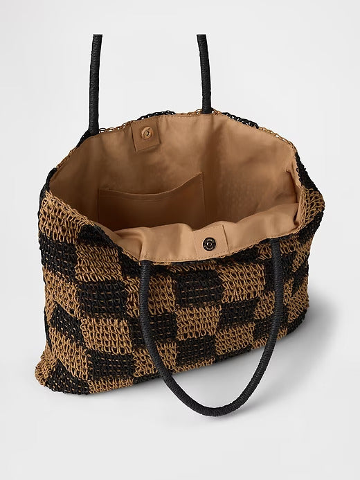 Gap  Gingham Straw Tote Bag