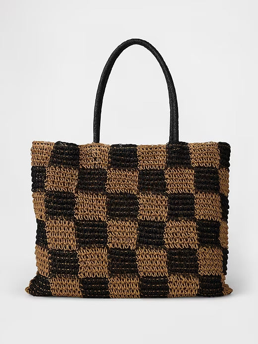 Gap  Gingham Straw Tote Bag
