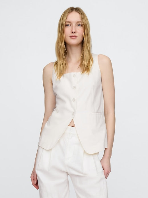 Gap Linen-Blend Square-Neck Longline Vest