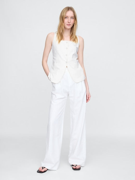 Gap Linen-Blend Square-Neck Longline Vest