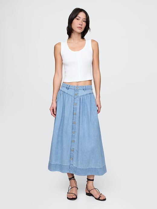 Gap Denim Western Yoke Midi Skirt