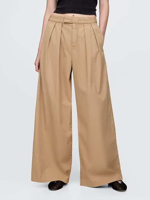 Gap High Rise Twill Pleated Wide-Leg Khakis
