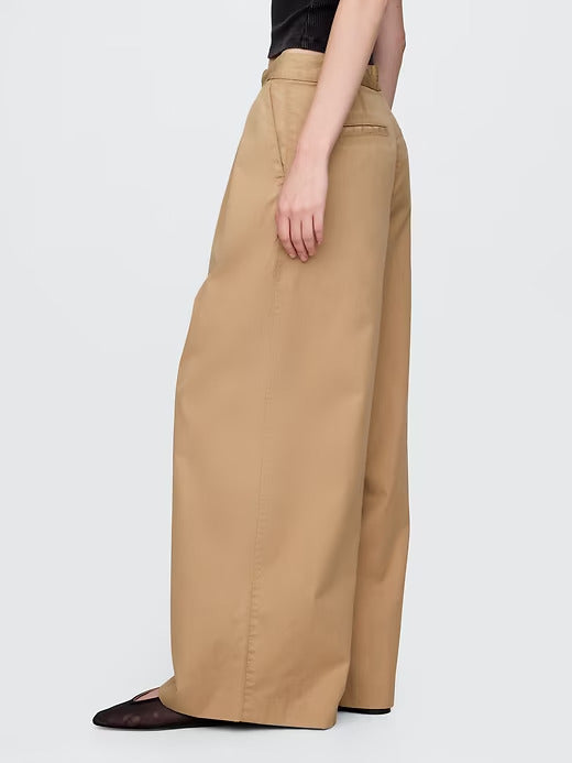 Gap High Rise Twill Pleated Wide-Leg Khakis