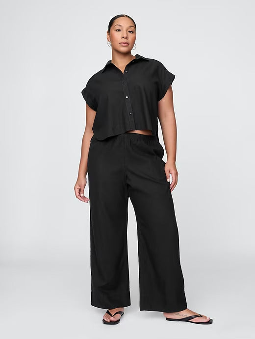 Gap Linen-Blend Easy Wide-Hem Pants