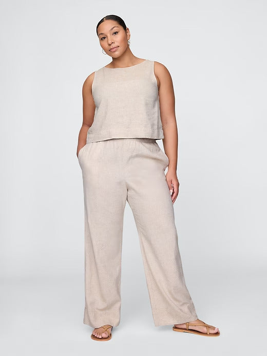 Gap Linen-Blend Easy Wide-Hem Pants