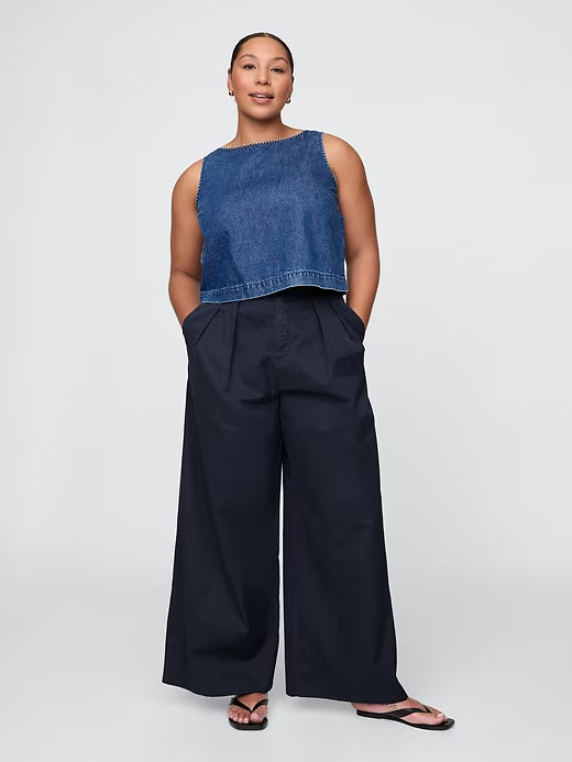Gap High Rise Twill Pleated Wide-Leg Khakis