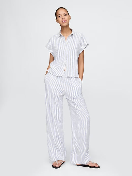 Gap Linen-Blend Easy Wide-Hem Pants
